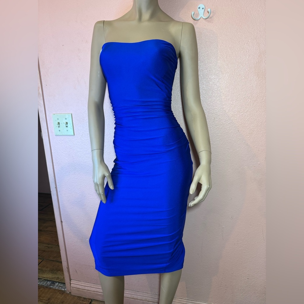 Windsor Royal Blue Strapless Ruched Bodycon Midi Dress | NWT | Size Small